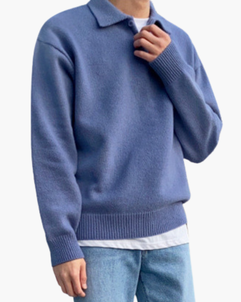 Wollpullover mit halbem Reißverschluss und Knöpfen
