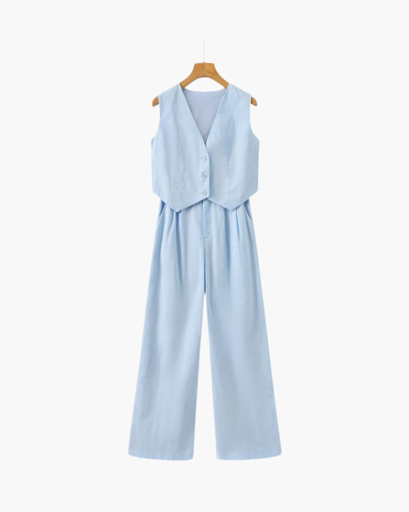 Elegantes Damen-Leinen-Zweiteiler-Set