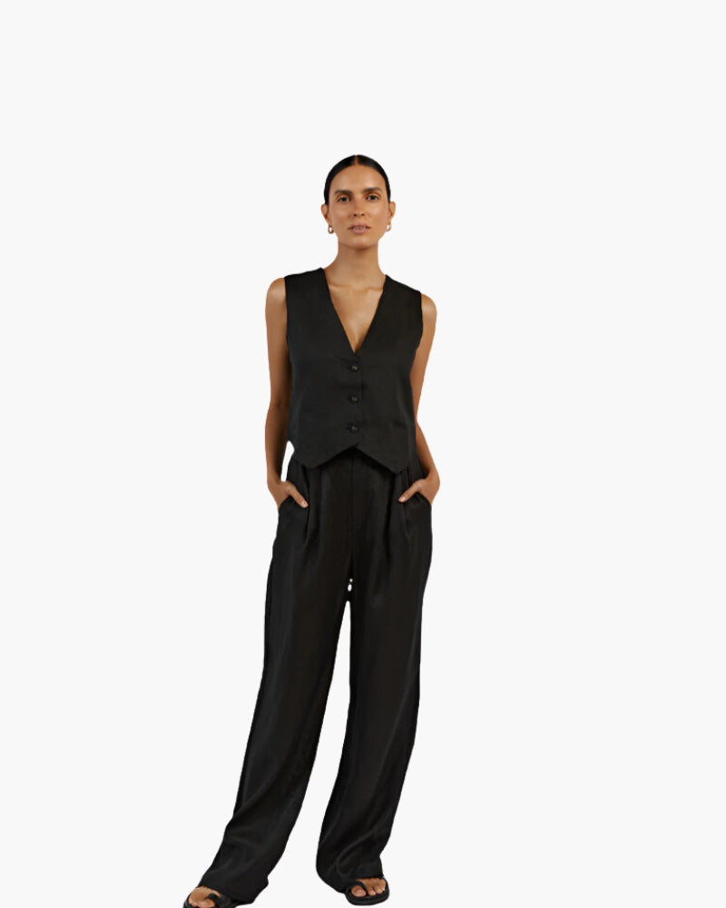 Elegantes Damen-Leinen-Zweiteiler-Set