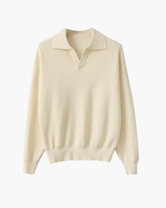 Strukturierter Strickpolo-Pullover