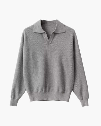 Strukturierter Strickpolo-Pullover