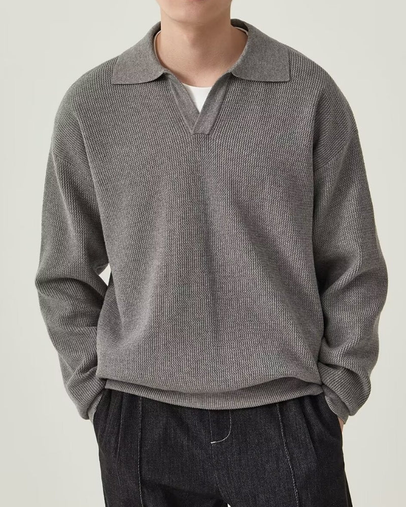 Strukturierter Strickpolo-Pullover