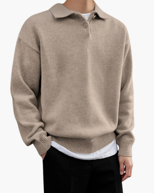 Wollpullover mit halbem Reißverschluss und Knöpfen