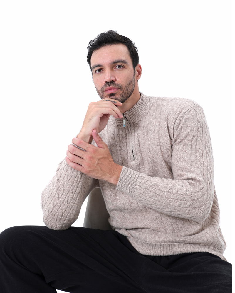 100 % Kaschmir Gewebter Half-Zip