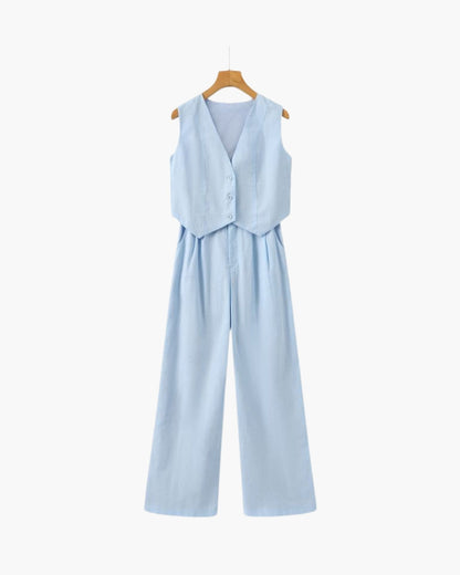 Elegantes Damen-Leinen-Zweiteiler-Set