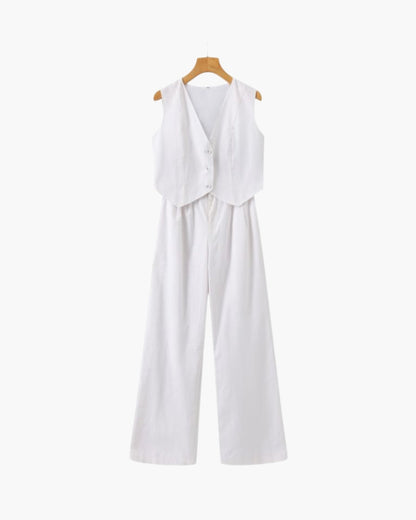 Elegantes Damen-Leinen-Zweiteiler-Set