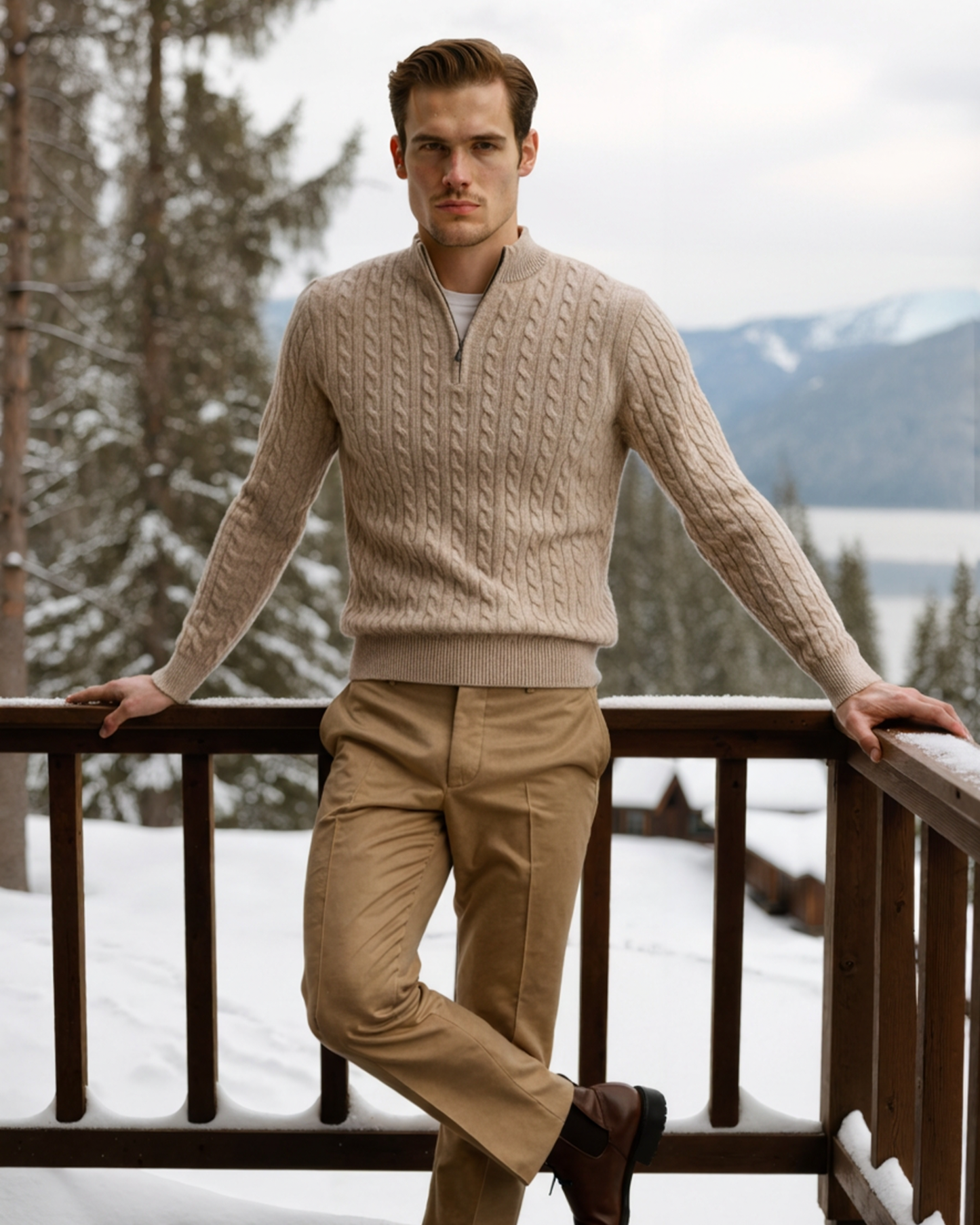 100 % Kaschmir Gewebter Half-Zip