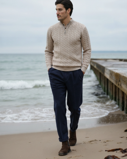 100 % Kaschmir Gewebter Half-Zip